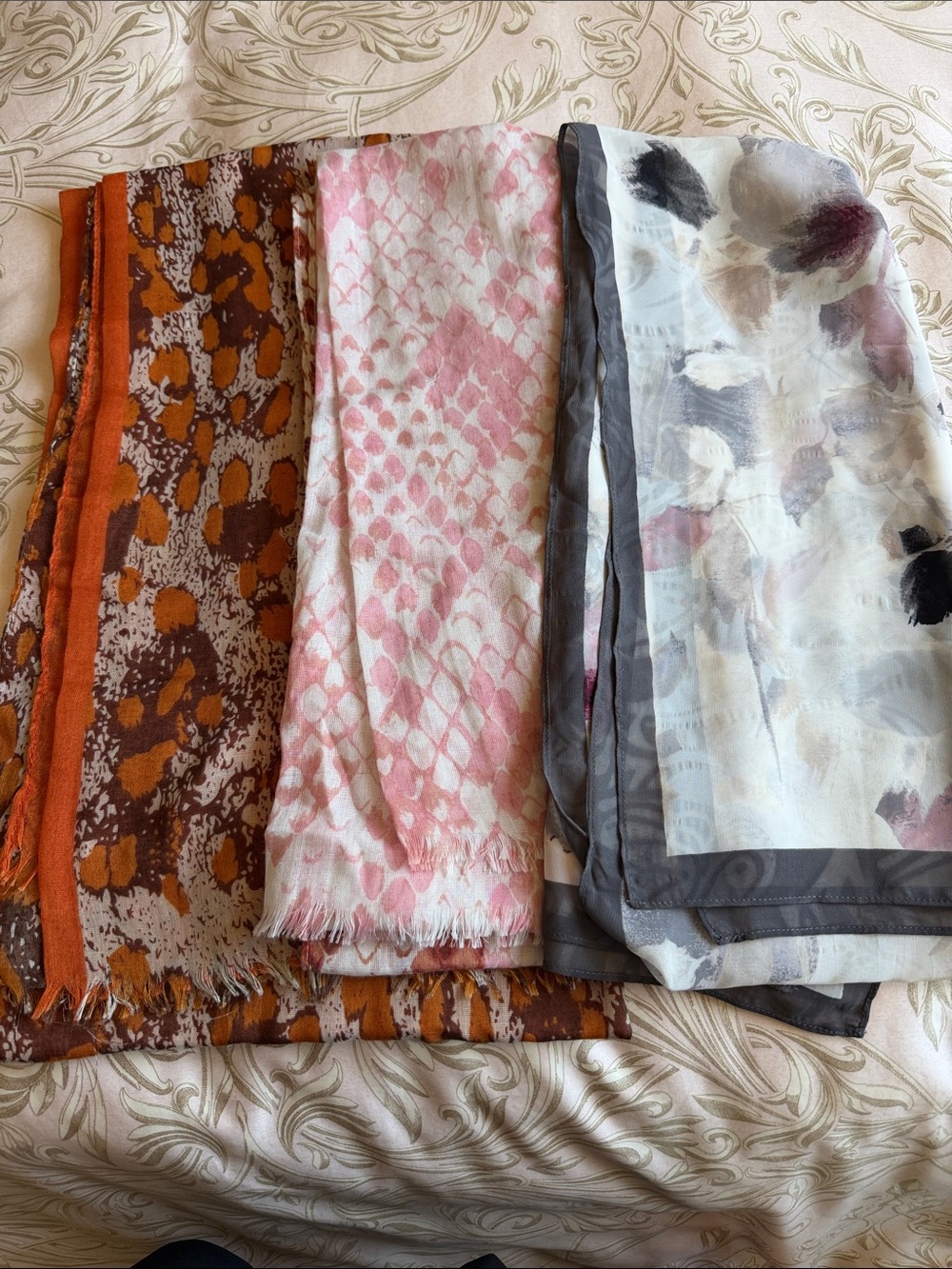 Women’s Mixed Pattern Lightweight Scarves - Pink, Brown, Gray